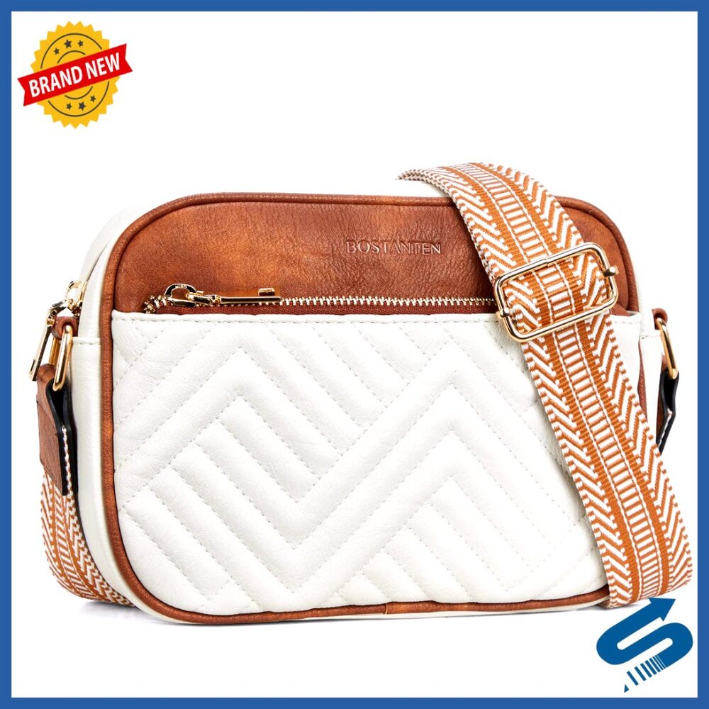 Quilted Vegan Leather Crossbody Bag With Wide Strap, Small Purse